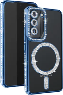Produktbild von Avizar, Diamant-Hülle für Samsung S23 – MagSafe-Schutz mit Strass-Rand, Hellblau