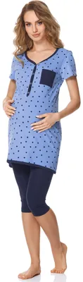 Image de Pyjama de grossesse pour femme Bellivalini avec fonction d'allaitement BLV50-126 (bleu à pois/bleu marine, M)