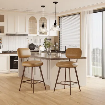 Productafbeelding van MALOL 360° draaibare barkruk, lederen barkruk, set van 2 met rugleuning, StilEr