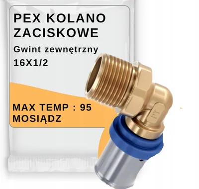 Zdjęcie produktu dla PEX Kolano 16 x 1/2 gwint zewnętrzny GZ zaciskowe Radopress Pipelife