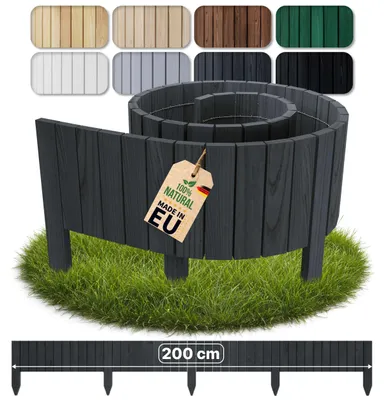 Obrázek produktu pro Floranica Dřevěná obruba trávníku Flexibilní lem záhonu 40 x 200 cm Tmavě šedá Rolovací obrubník Dřevěný plot