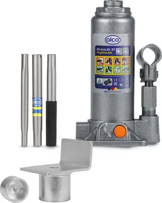 Zdjęcie produktu dla alca® Hydrauliczny podnośnik samochodowy z adapterem L I Podnośnik stemplowy wykonany ze stali I Wysokość podnoszenia 195-380 mm I Podnośnik samochodowy do samochodów osobowych, SUV, dostawczych - podnośnik z adapterem do delikatnych części poj