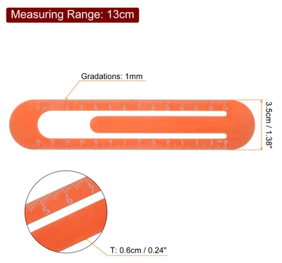Produktbild von Gerade Lineal 13cm metrische Lesezeichen Clip Lineal aus Metall Aluminiumlegierung Skala auf beiden Seiten Messwerkzeug zum Messen, Studieren Orange Rot