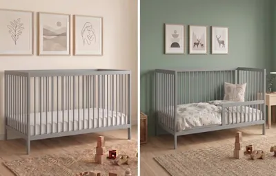 Produktbild von Kids Collective Babybett Kinderbett Gitterbett Baby Bett mit Rausfallschutz 60x120 70x140  stabiles Buchenholz,  Europe 60x120 cm Grau