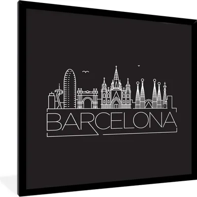 Produktbild von MuchoWow® MuchoWow® Gerahmtes Poster Skyline "Barcelona" weiß auf schwarz 40x40 cm - Poster mit zchwarzem Bilderrahmen - Mit Rahmen - Wanddekoration Schlafzimmer