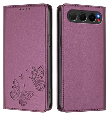 Image de Étui en cuir pour ZTE nubia Air, étui de protection en cuir gaufré motif papillon avec support, violet