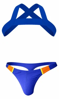 Image de Barcode Berlin - Sous-vêtement String Hommes - Multipack 1x RONAK Thong + 1x MATT Harness Blue - Taille S