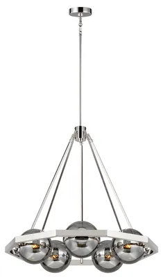 Immagine prodotto di Lampadario Contemporaneo Harper Acciaio Nichel Lucido Vetro 5 Luci E14