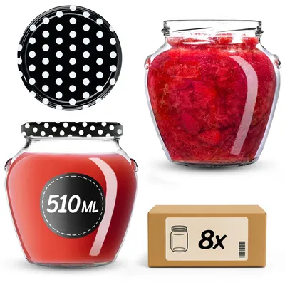 Image de Bocaux KADAX 510 ml avec couvercle à vis fi82 mm, bocaux à vis avec couvercle, bocaux à conserve, bocaux à conserve (à pois noirs, 8 pièces)