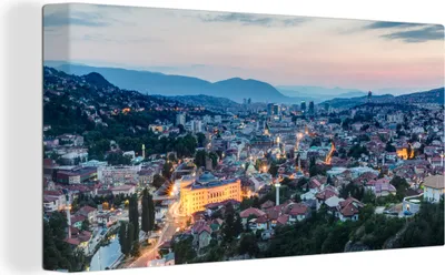 Produktbild von MuchoWow® - Leinwandbilder - Stadtbild von Sarajevo in Bosnien und Herzegowina, Wandbild, Wanddeko Bilder Wohnzimmer, 40x20 cm