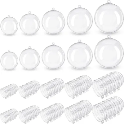 Produktbild von 100 Clear Christmas Ornament Clear Plastic Ornaments Decorative Hanging Spheres Christmas Clear Plastic Fillable Ornaments Ball for Home Xmas Party Holiday Valentines Day Wedding Decor, 5 Sizes