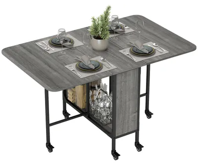 Produktbild von Klappbarer Esstisch fš¹r bis zu 6 Personen mit Ablage, aus Holz und Metall, 130 x 80 x 74 cm, Grau