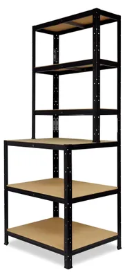 Produktbild von Schwarzes Werkbankregal 190x100x60 cm mit 6 Böden und einer Traglast von 145 kg pro Boden