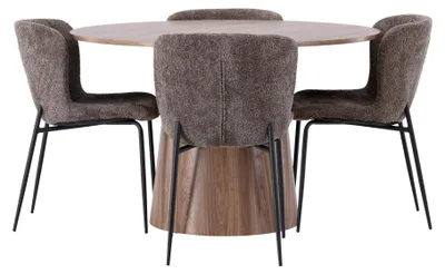 Produktbild von Lanzo Essgruppe Esstisch Natur 4 Stühle Bouclé braun.