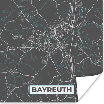 Produktbild von MuchoWow® Poster Stadtplan - Deutschland - Blau - Bayreuth - Karte 75x75 cm - Wand Dekoration