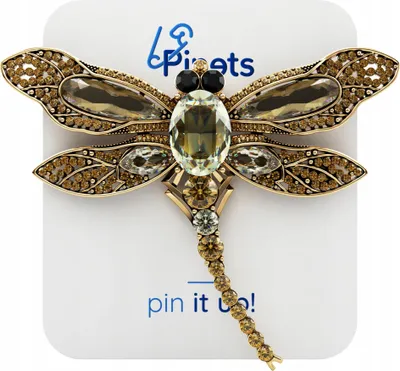 Produktbild von PINETS DRAGONFLY Brosche, goldfarben, Bernstein, Zirkone
