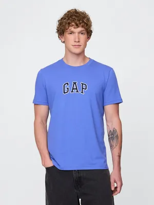 Produktbild von GAP T-Shirt Blau mit Logo Rundhals Kurzarm Gerader Schnitt 100% Baumwolle Größe L