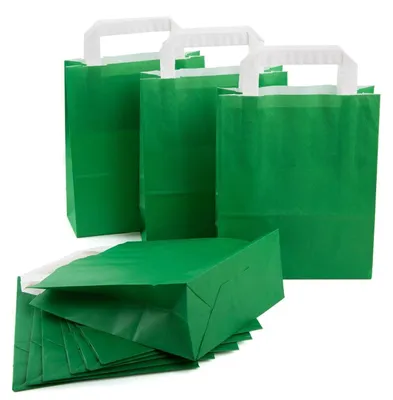 Produktbild von 10 x Geschenktüte Papiertasche Papiertüte grün dunkelgrün Osternest Verpackung mit Henkel Geschenktasche grün Geschenke verpacken Papierbeutel Tüte klein100 Stück