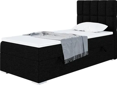 Produktbild von MEBLINI Boxspringbett mit Bettkasten - Gepolstert Einzelbett mit Matratze und Topper - Polsterbett mit Stauraum - Bett mit Kopfteil - Stauraumbett - LUKAS - 80x200 Rechts - H3/Schwarz Webstoff