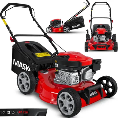 Produktbild von MASKO® Benzin Rasenmäher 5in1 Radantrieb EasyClean Reinigungsfunktion Mulchfunktion Seitenauswurf hohe Schnittbreite 8-fache Schnitthöhenverstellung | 4 Takt Motor | inkl. Fangkorb