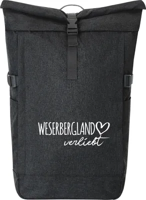 Produktbild von Huuraa Kurierrucksack Weserbergland verliebt 30-44 Liter Black Melange Fairtrade Rolltop Rucksack Geschenkidee