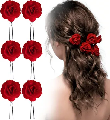 Produktbild von U-förmige Haarspange – 6 Stück – Rosenhaarspangen – U-Haarspange – U-Haarspange – Floraler Haarschmuck – U-förmiger Haarschmuck – Braut-Haarschmuck