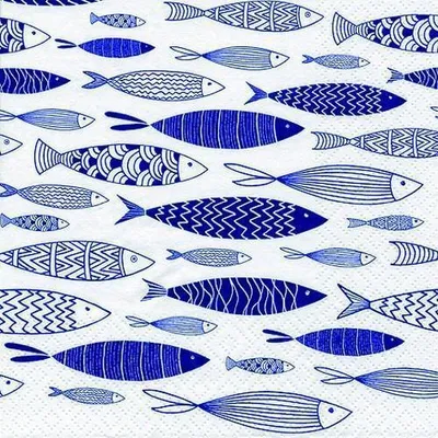 Produktbild von 20 Servietten Shoal of Blue Fish - Fische im Schwarm blau 33x33cm