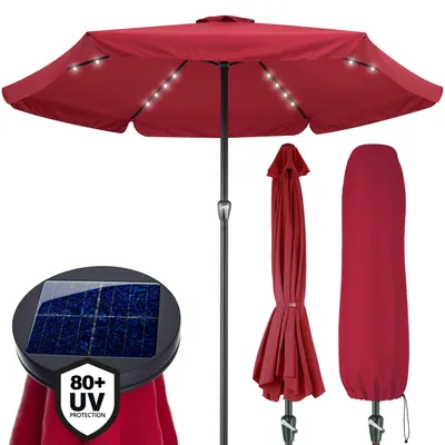Immagine prodotto di Kingsleeve Ombrellone da Giardino con LED Ø330cm Parasole Rotondo Inclinabile Protezione UV 80+ con Manovella Rosso