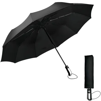 Produktbild von Regenschirm Groß Sturmfest, Regenschirm mit 10 Streben, Auf-Zu Automatik, Taschenschirm, Trekkingschirm, Reiseschirm, Schwarz