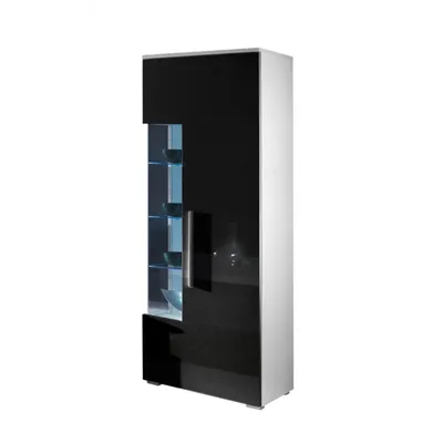 Produktbild von Vitrine mit LED-Beleuchtung 190 cm RYBAR – weiß / schwarz glänzend