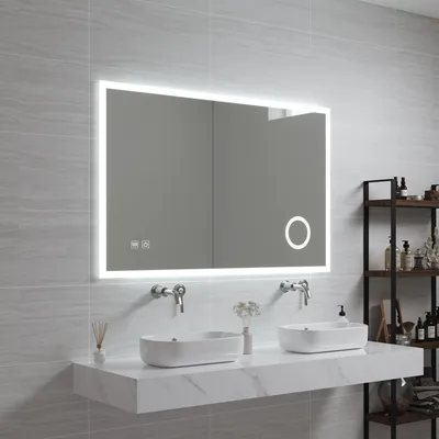 Image de Miroir de salle de bain LED 'Scafa' avec 120 LED cadre en aluminium 100 x 70 cm blanc