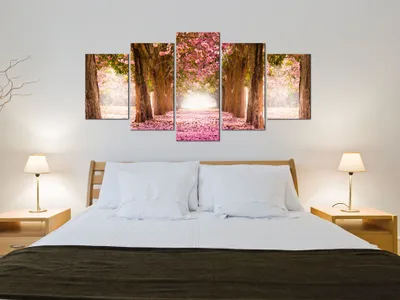 Produktbild von Akustikbild Blumen Bäume 200x100 cm Bilder Akustikschaum Hochleistungsschallabsorber Schallschutz Leinwand 5 tlg Wandbild Raumakustik Schalldämmung c-A-0039-b-n