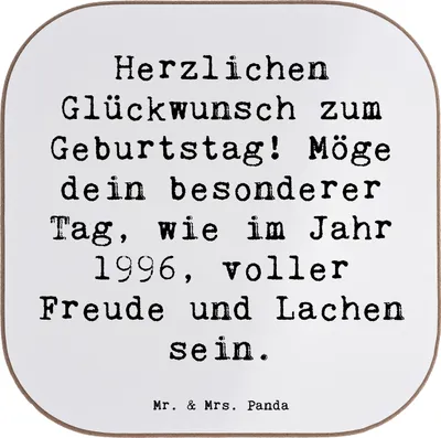Produktbild von Mr. & Mrs. Panda Tassenuntersetzer Spruch 1996 Geburtstag Freude - Weiß - Geschenk, Geburtstagsgeschenk, Geschenke für, Tischuntersetzer, Happy Birthday, Coaster, Familie