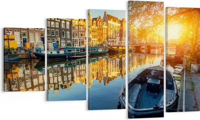 Produktbild von Bild auf Leinwand - Leinwandbild - Kanal Boot Amsterdam Wasser - 100x60cm - Wand Bild - Wanddeko - Leinwanddruck - Bilder - Kunstdruck - Wanddekoration - Leinwand bilder - Wandkunst - EG100x60-2857
