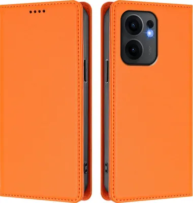 Produktbild von Handyhülle für Oppo Reno13 F 5G, Kunstleder Klapphülle Stoßfeste Magnetische Hülle mit Ständer Orange
