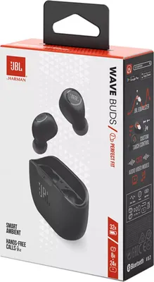 Obrázek produktu pro JBL Wave Buds, True Wireless Stereo (TWS), Volání / hudba / sport / volný čas, 20 - 20000 Hz, 9 g, Sluchátka s mikrofonem, Černá