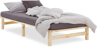 Produktbild von Holzbett 100x200 Bettgestell mit Lattenrost Natur Bett Holz Unbehandelt Kiefer Massivholzbett | Artikel 2800