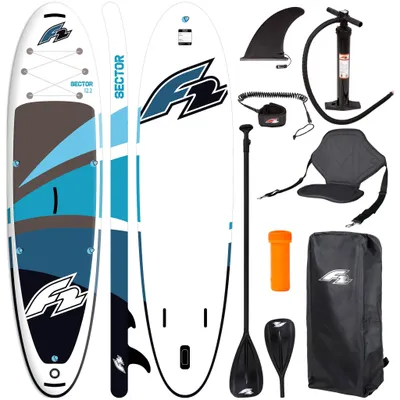 Produktbild von F2 SECTOR 12'2" BLUE COMBO Aufblasbares SUP Board Set – 372x86x15 cm – 180 kg Tragkraft – Kajak-Sitz & 4-teiliges Paddel