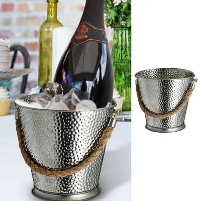 Produktbild von Sektkühler mit Jutehenkel gehämmert silber H23cm Flaschenkühler Eiskühler Kühler Eiseimer