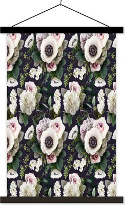 Produktbild von MuchoWow® Textilposter Blumen - Anemone - Muster 40x60 cm mit schwarzem Rahmen - Wanddekorationen
