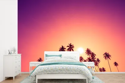 Produktbild von MuchoWow® Fototapete für Wohnzimmer oder Schlafzimmer Wandtapete Vinyl Motivtapete Sonne - Palme - Sommer - 525x350 cm - Das Hintergrundbild