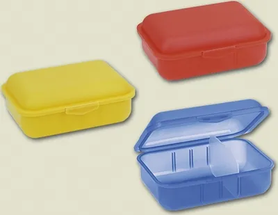 Produktbild von Brotdose 18x13x6,5cm PP farbig sortiert Packung mit 10 Stück