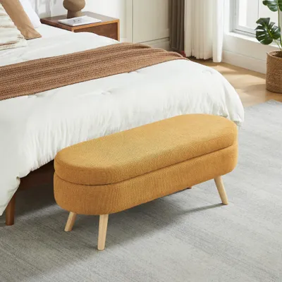 Produktbild von Bank mit Stauraum, 110 cm, Chenille-Bezug, moderne Sitzbank mit Aufbewahrungsfach, Gelb