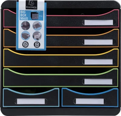 Produktbild von Exacompta Schubladenbox BIGBOX MAXI 6 offene Schubladen Schwarz/Harlekin 312914D