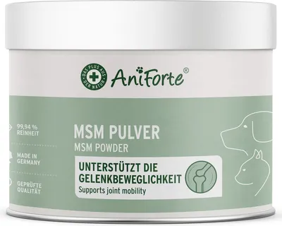 Produktbild von AniForte MSM Pulver für Hunde & Katzen 300 g – Hochreines Methylsulfonylmethan, hochdosiert mit Reinheitsgrad 99,94%, Gelenkpulver für Hunde & Katzen