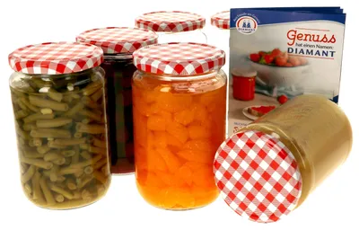 Zdjęcie produktu dla zestaw 6 słoików na przetwory 720 ml z pokrywką czerwono-biała szachownica słoiki na przetwory szklane słoiki na przetwory