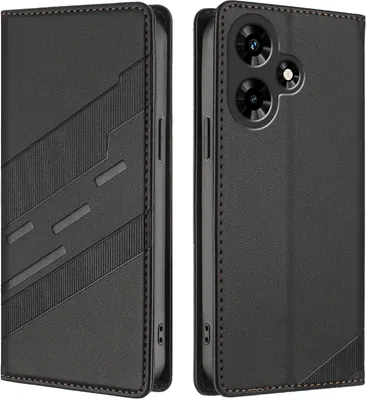 Produktbild von Hülle für Infinix Hot 30i, Kunstleder Brieftaschen Handyhülle mit Kartenfach und Standfunktion Schwarz