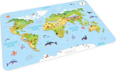 Produktbild von stabiles Vinyl Tischset Weltkarte 3D Kinder Platzset abwaschbar