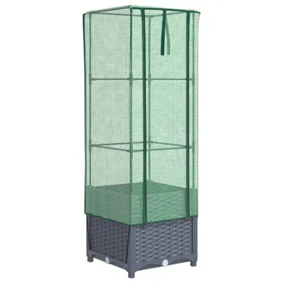 Produktbild von Hochbeet mit Gewächshaus-Aufsatz Rattan-Optik 40x40x139 cm
