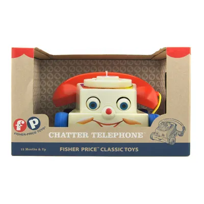 Produktbild von Fisher-Price Klassiker FISH800501 Retro Plapper Telefon, Nachziehspielzeug auf Rädern, Rollenspielzeug mit klingender Wählscheibe & rollenden Augen, Nachziehtelefon, für Baby & Kleinkinder ab 1 Jahr